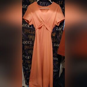 Vintage 1970s Peach Prairie Long Dress Size 14
